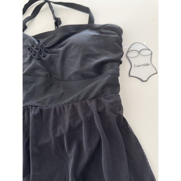 Plus Size Swimdress One Piece Swimsuit Tummy Control black Skirt size 2x 18-20W - Picture 7 of 13